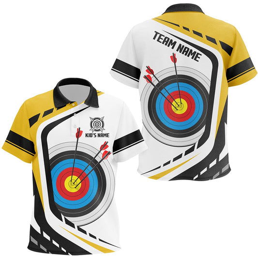 Personalized Archery Target Polo Shirts Custom Yellow White Archery Jerseys, Archery Team Shirts, Custom Archery Shirts
