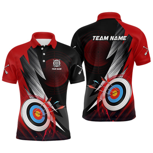 Personalized Archery Target Red Jersey Men Polo Shirts, Best Archery Club Shirts For Team Archer, Archery Team Shirts, Custom Archery Shirts