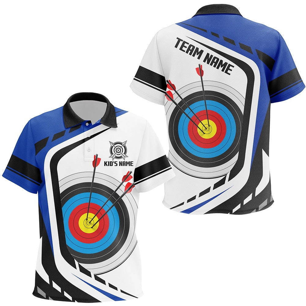 Personalized Archery Target White Blue Jersey Polo Shirts Custom Archery Outfit For Archer, Archery Team Shirts, Custom Archery Shirts