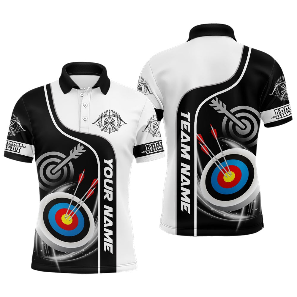 Personalized Archery Targets Black White Archery Polo Shirts For Men Custom Bow Archery Jerseys, Archery Team Shirts, Custom Archery Shirts