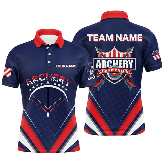 Personalized Arrow Bow Archery Polo Shirts For Men, Custom US Flag Archery Championship Shirts, Archery Team Shirts, Custom Archery Shirts