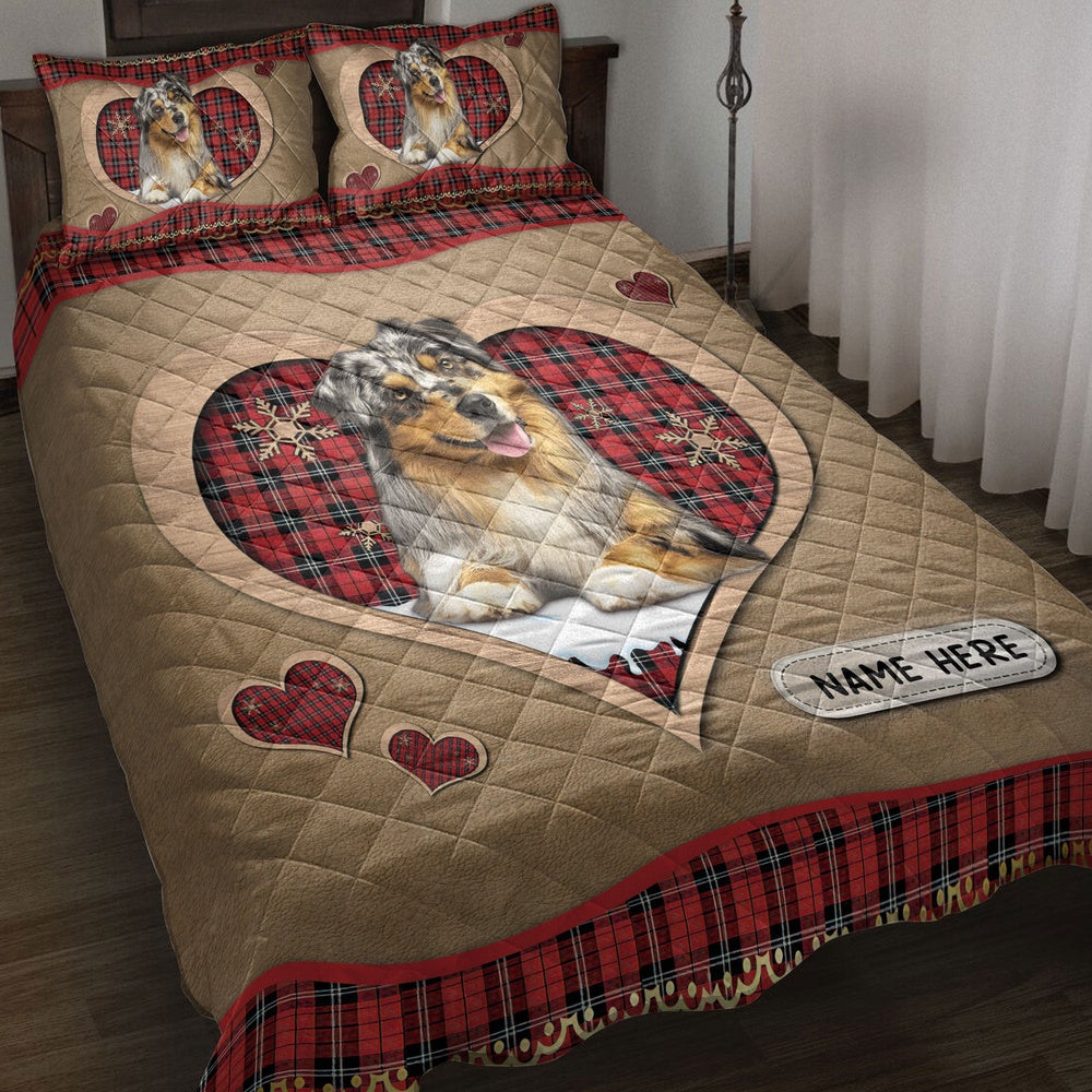 Personalized Australian Shepherd Quilt Set, A Ustralian Shepherdmas Heart Quilt Blanket