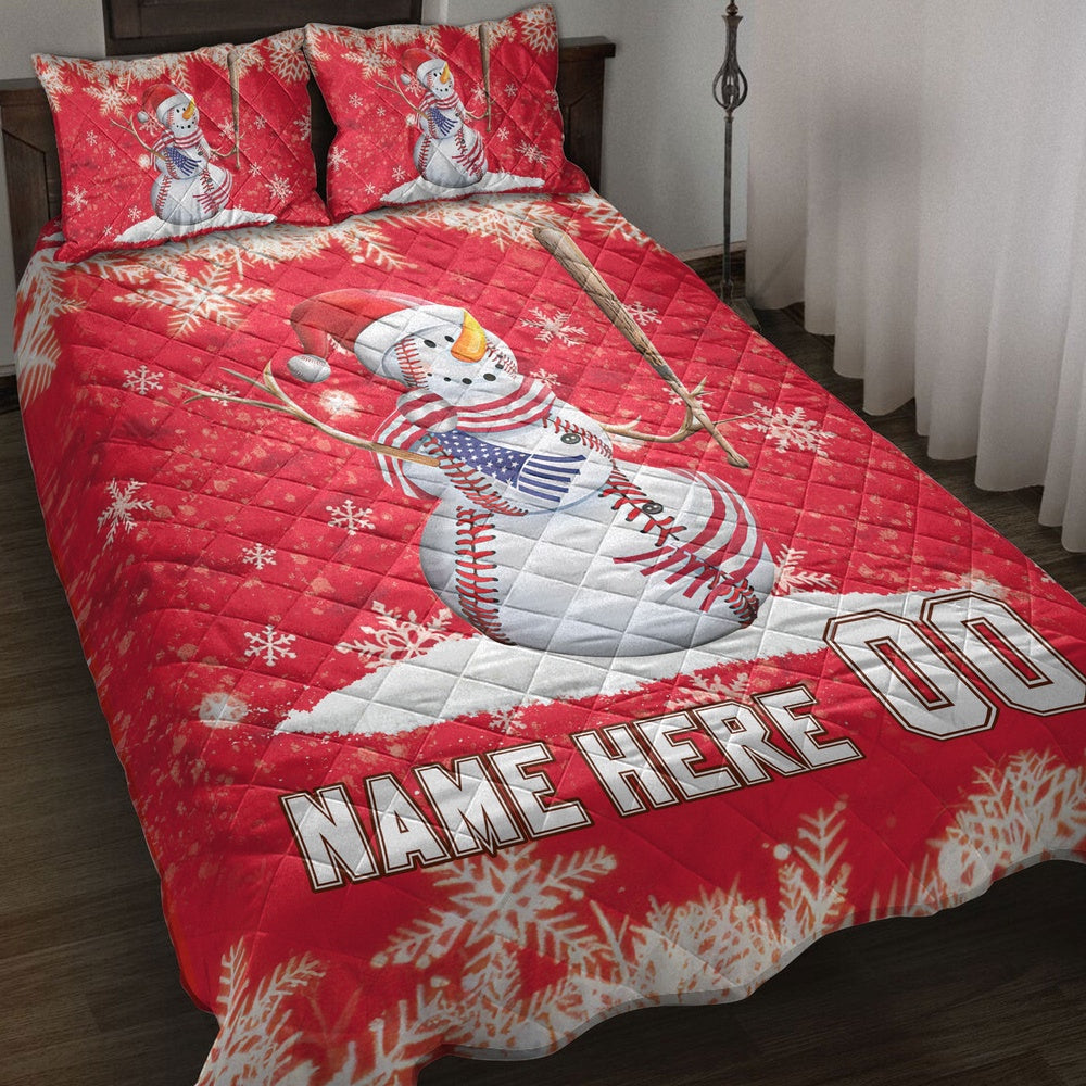 Personalized Baseball Quilt Set, Baseball Snowmanmas Quilt Blanket, And Number Bedding