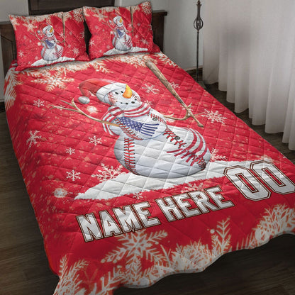 Personalized Baseball Quilt Set, Baseball Snowmanmas Quilt Blanket, And Number Bedding