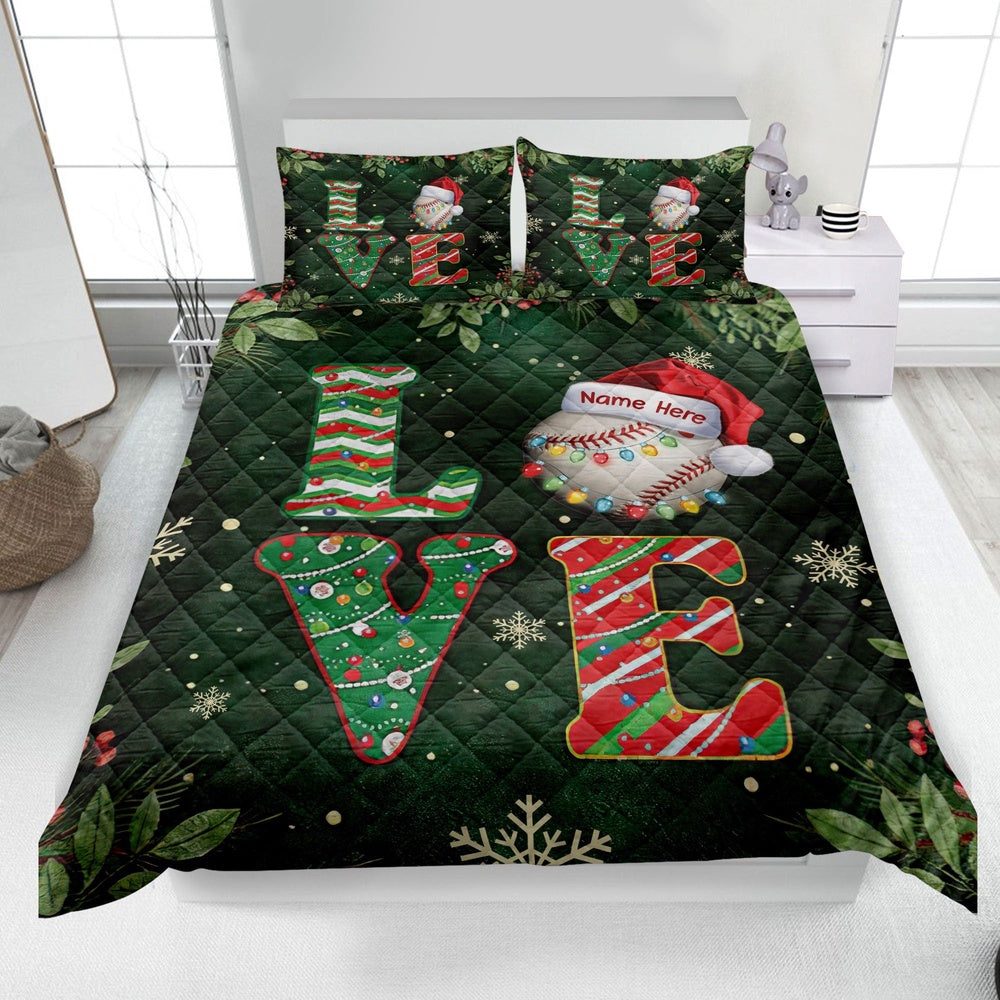 Personalized Baseball Quilt Set, Christmas Baseball Quilt Blanket & Pillowcases