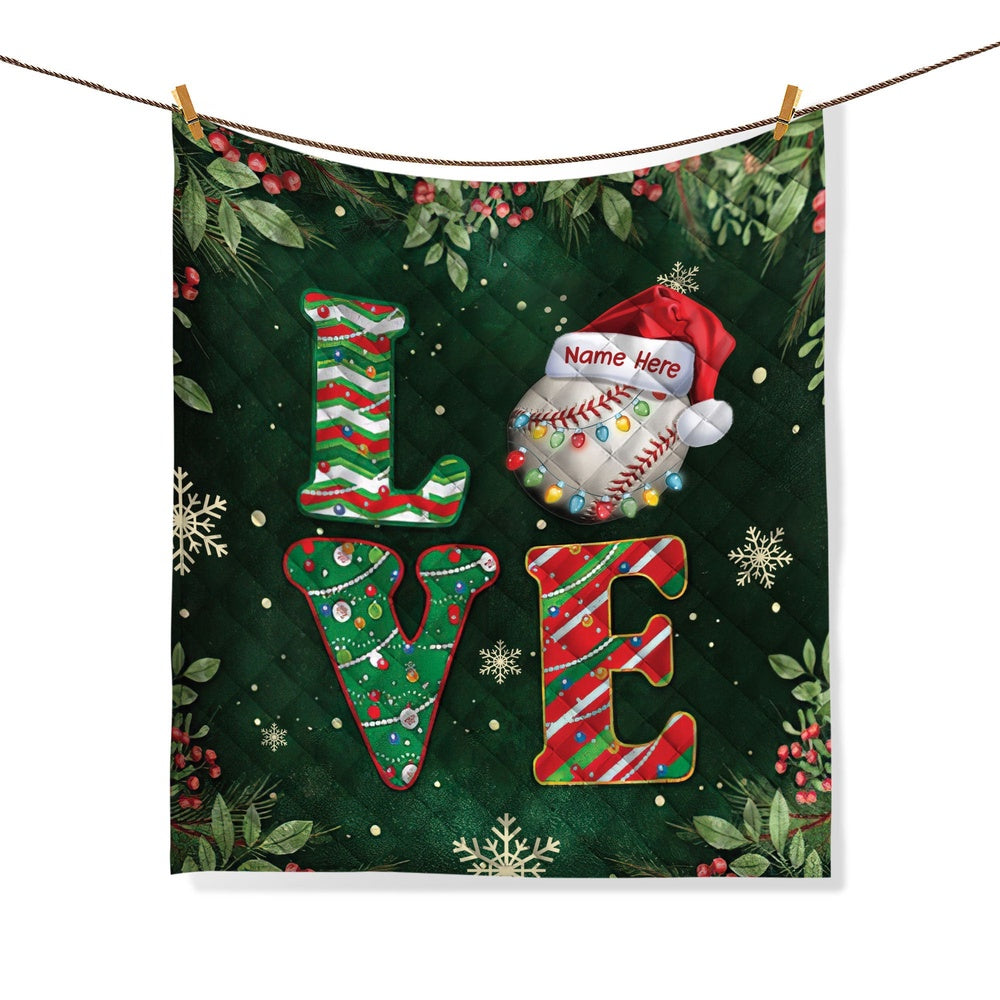 Personalized Baseball Quilt Set, Christmas Baseball Quilt Blanket & Pillowcases