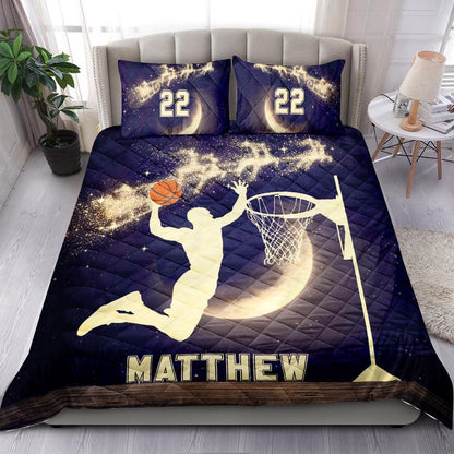 Personalized Basketball Quilt Set, Basketball Moonmas Xmas Quilt Blanket, Custom Name And Number Quilt Bedding Set