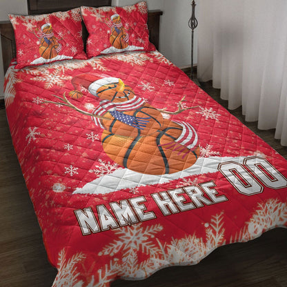 Personalized Basketball Quilt Set, Basketball Snowmanmas Quilt Blanket, Custom Name And Number Quilt Bedding Set