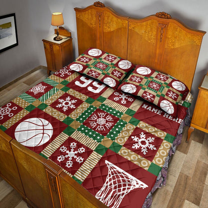Personalized Basketball Quilt Set, Christmas Basketball Xmasmas Quilt Blanket, And Number Bedding