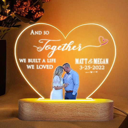 Personalized Best Gift for Wife Night Light Custom Husband & Wife Photo Together We Built A Life We Loved, Mother's Day Night Lights For Bedroom