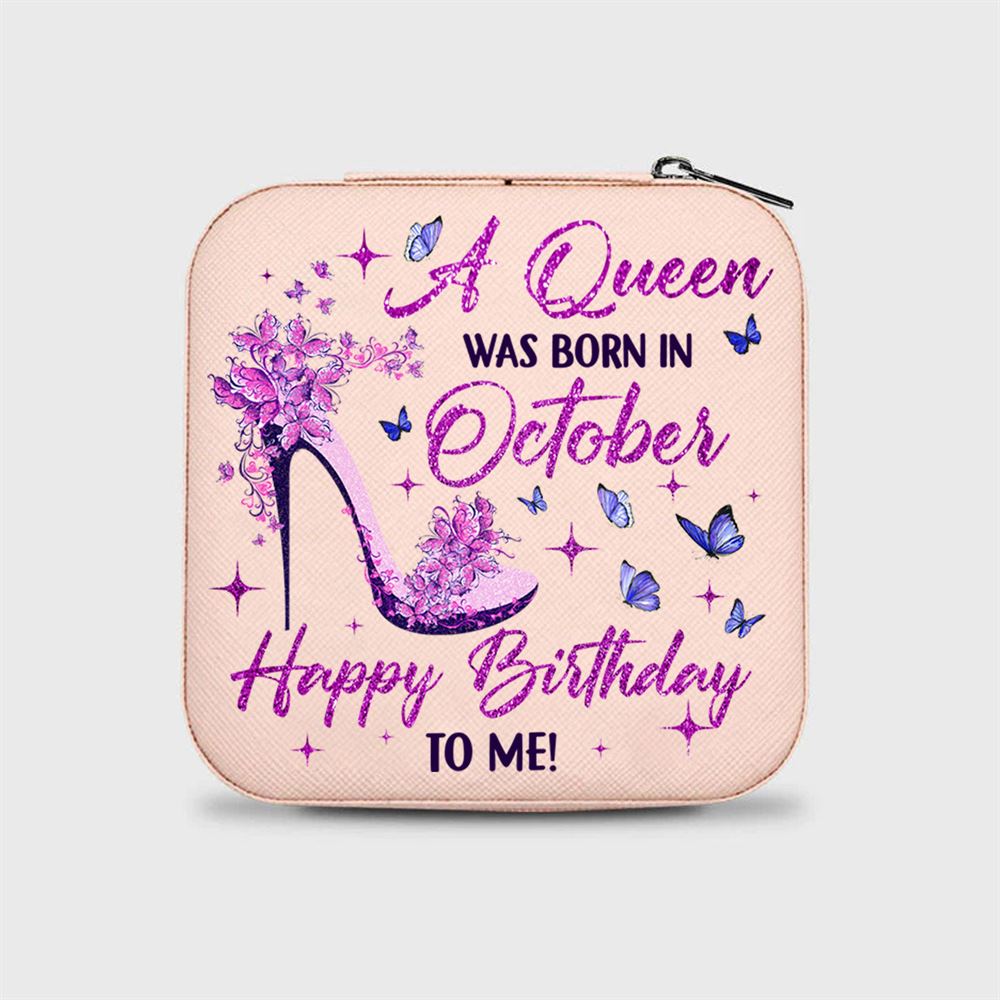 Personalized Birth A Queen Was Born Jewelry Box, Travel Jewelry Case Gift For Mom, Wife, Aunt, Friends, Mother's Day Jewelry Case