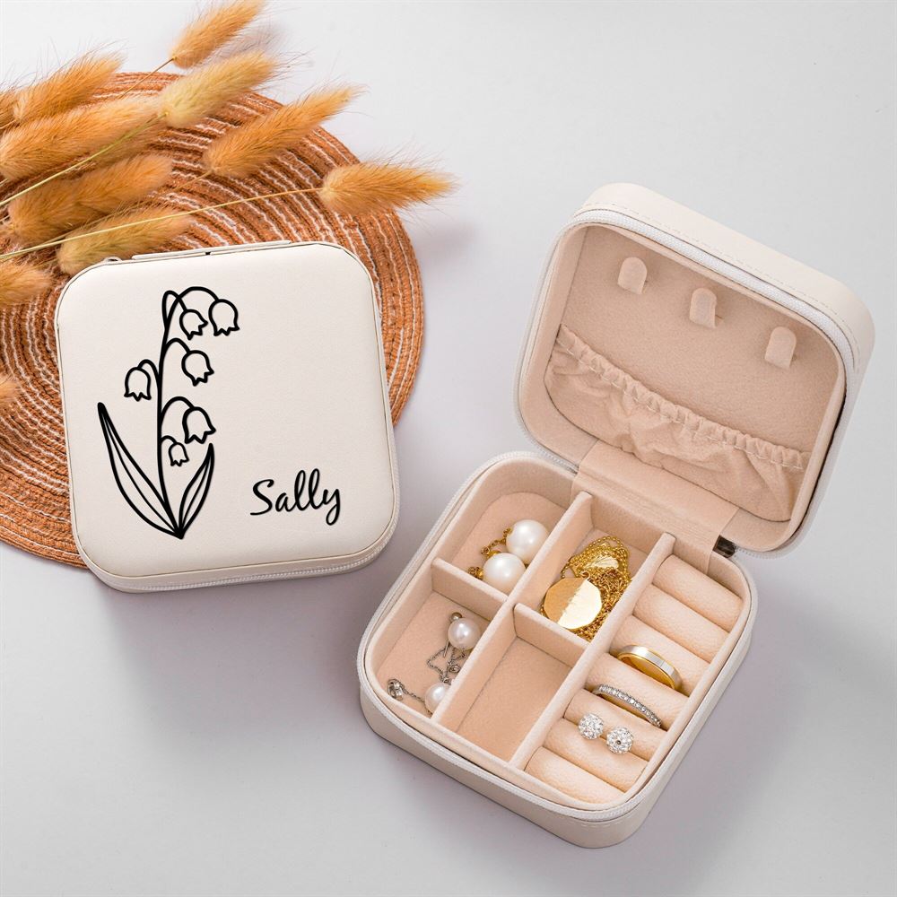Personalized Birth Flower Jewelry Box, Custom Month Flower Jewelry Case, Girl Jewelry Box, Mother's Day Jewelry Case