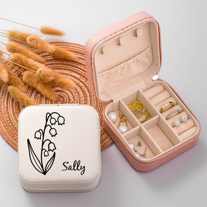 Personalized Birth Flower Jewelry Box, Custom Month Flower Jewelry Case, Girl Jewelry Box, Mother's Day Jewelry Case
