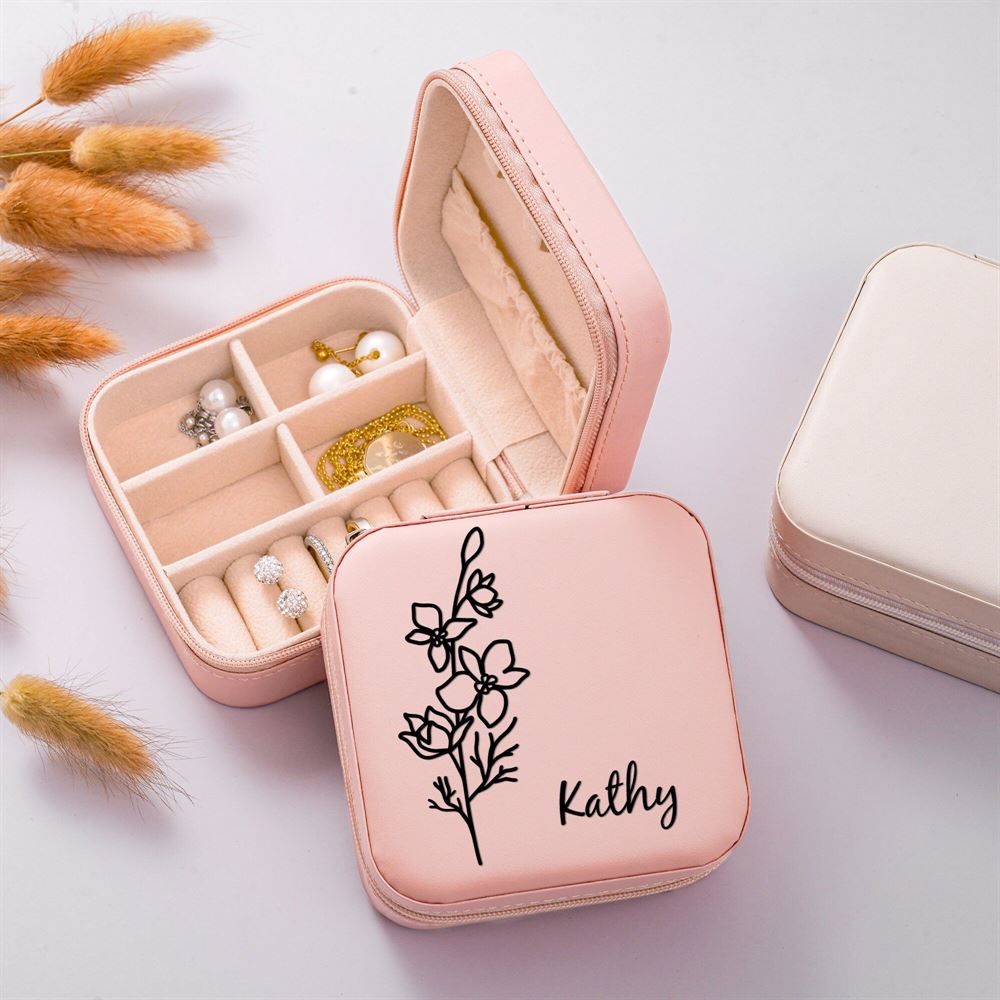 Personalized Birth Flower Jewelry Box, Custom Month Flower Jewelry Case, Girl Jewelry Box, Mother's Day Jewelry Case