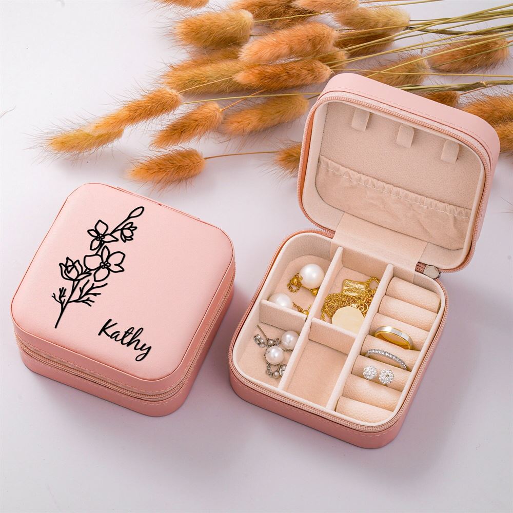 Personalized Birth Flower Jewelry Box, Custom Month Flower Jewelry Case, Girl Jewelry Box, Mother's Day Jewelry Case