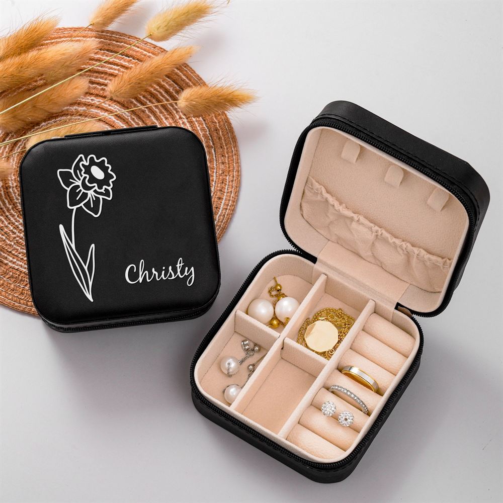 Personalized Birth Flower Jewelry Box, Custom Month Flower Jewelry Case, Girl Jewelry Box, Mother's Day Jewelry Case