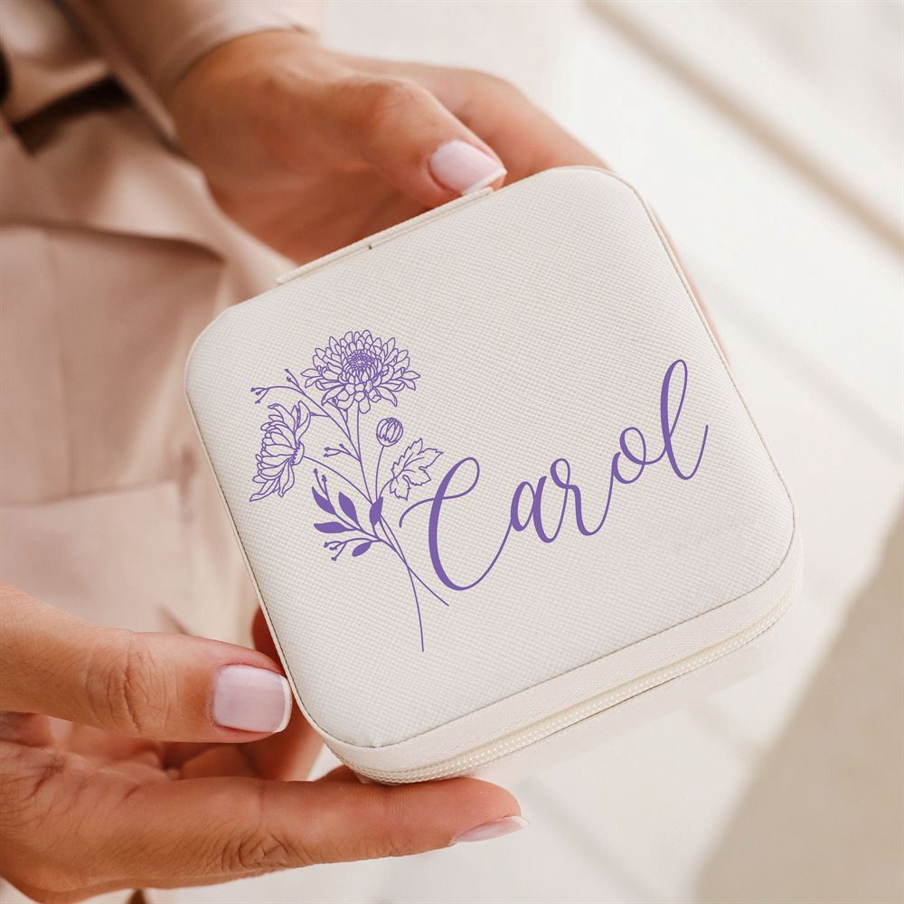 Personalized Birth Flower Jewelry Box, Mother's Day Jewelry Case