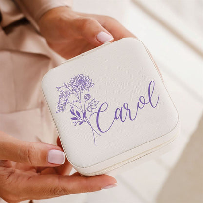 Personalized Birth Flower Jewelry Box, Mother's Day Jewelry Case