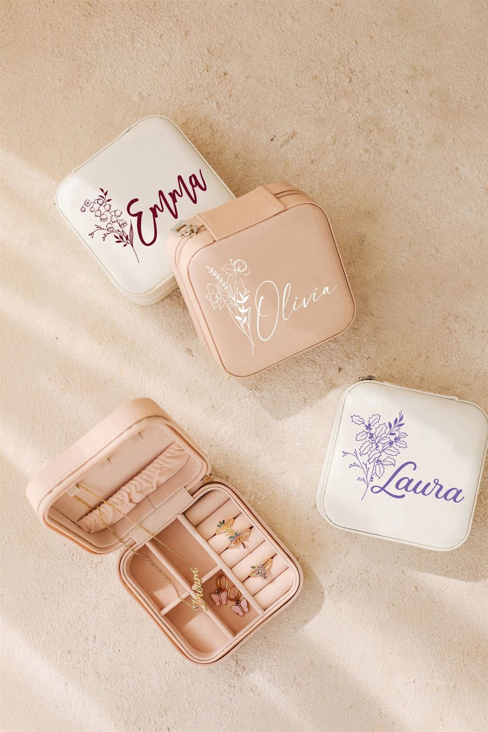 Personalized Birth Flower Jewelry Box, Mother's Day Jewelry Case