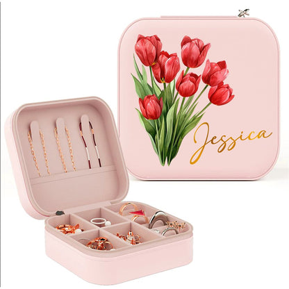 Personalized Birth Of Month Flower Jewelry Box - Jewelry Case For Birthday, Mother's Day Jewelry Case
