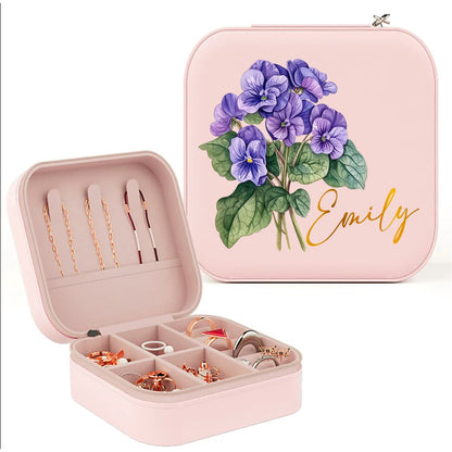 Personalized Birth Of Month Flower Jewelry Box - Jewelry Case For Birthday, Mother's Day Jewelry Case