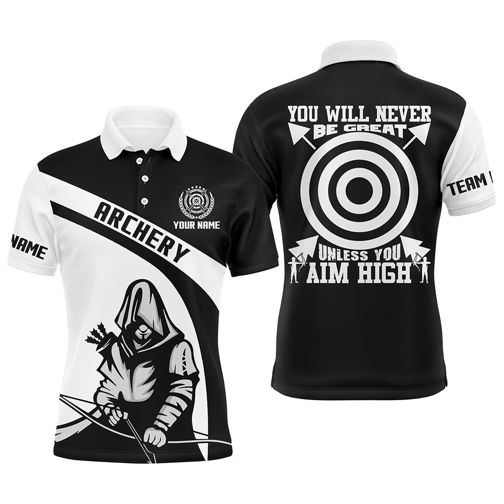 Personalized Black White Archery Player Men Polo Shirts Custom Name Funny Saying Archery Shirts, Archery Team Shirts, Custom Archery Shirts