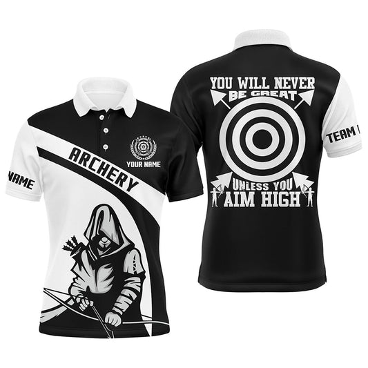 Personalized Black White Archery Player Men Polo Shirts Custom Name Funny Saying Archery Shirts, Archery Team Shirts, Custom Archery Shirts