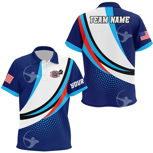 Personalized Blue Archer Jerseys Polo Shirts Custom Team Name Archery Jerseys Shirts, Archery Team Shirts, Custom Archery Shirts