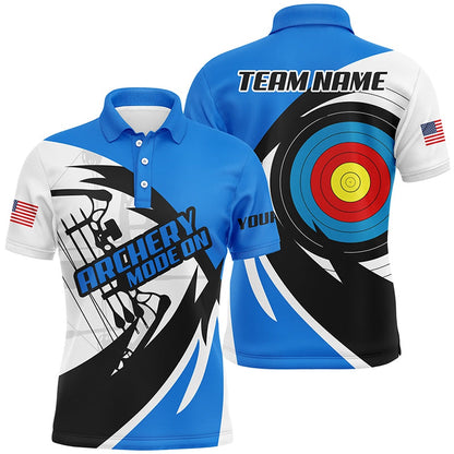 Personalized Blue Archery Jerseys Men Polo & Quarter-Zip Shirts Custom Archery Bow Shirts, Archery Team Shirts, Custom Archery Shirts