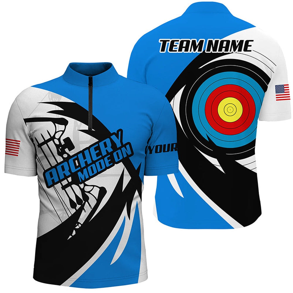 Personalized Blue Archery Jerseys Men Polo & Quarter-Zip Shirts Custom Archery Bow Shirts, Archery Team Shirts, Custom Archery Shirts