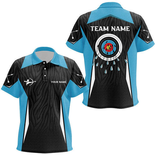 Personalized Blue Archery Jerseys Polo Shirts Custom All Over Printed Archery Target Shirts, Archery Team Shirts, Custom Archery Shirts
