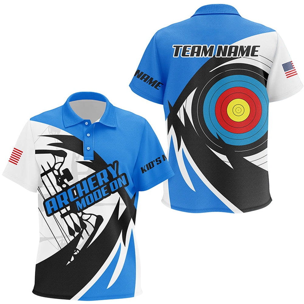 Personalized Blue Archery Jerseys Polo Shirts Custom Archery Bow Shirts, Archery Team Shirts, Custom Archery Shirts