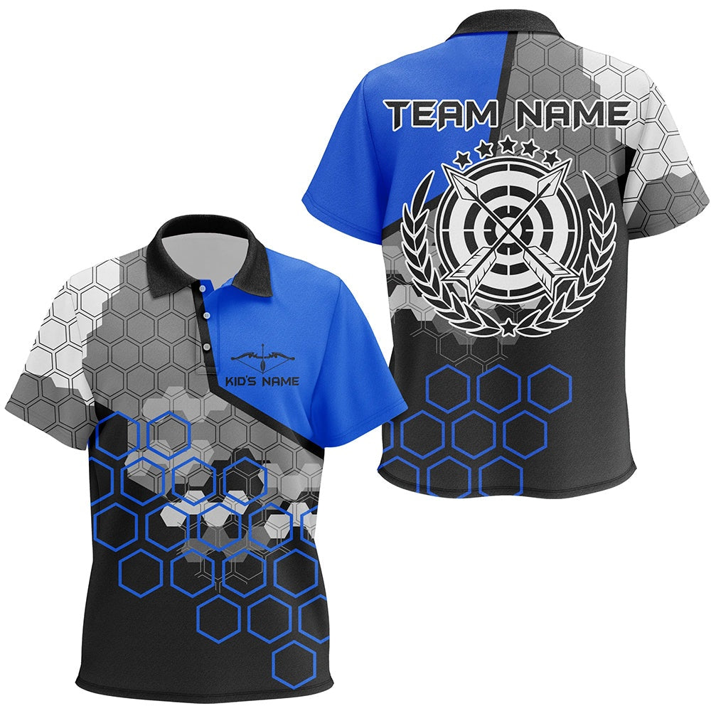 Personalized Blue Black Target Archery Polo Shirts Custom Bow And Arrow Archery Jerseys, Archery Team Shirts, Custom Archery Shirts