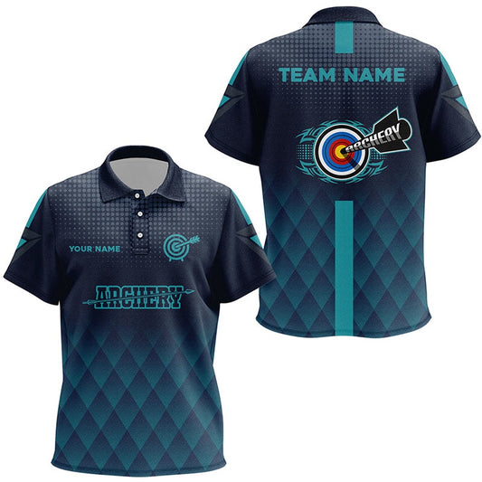 Personalized Blue Gradient Archery Target Polo Shirts Custom Team Name Archery Jerseys, Archery Team Shirts, Custom Archery Shirts