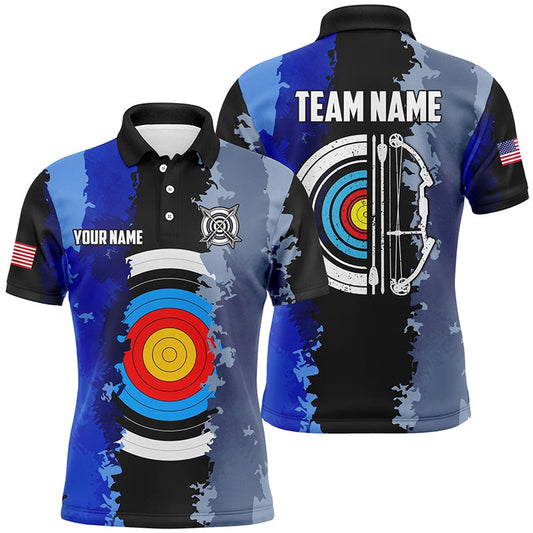 Personalized Blue Jerseys Archery Target Men Polo Shirts Custom Team League Archery Shirts, Archery Team Shirts, Custom Archery Shirts