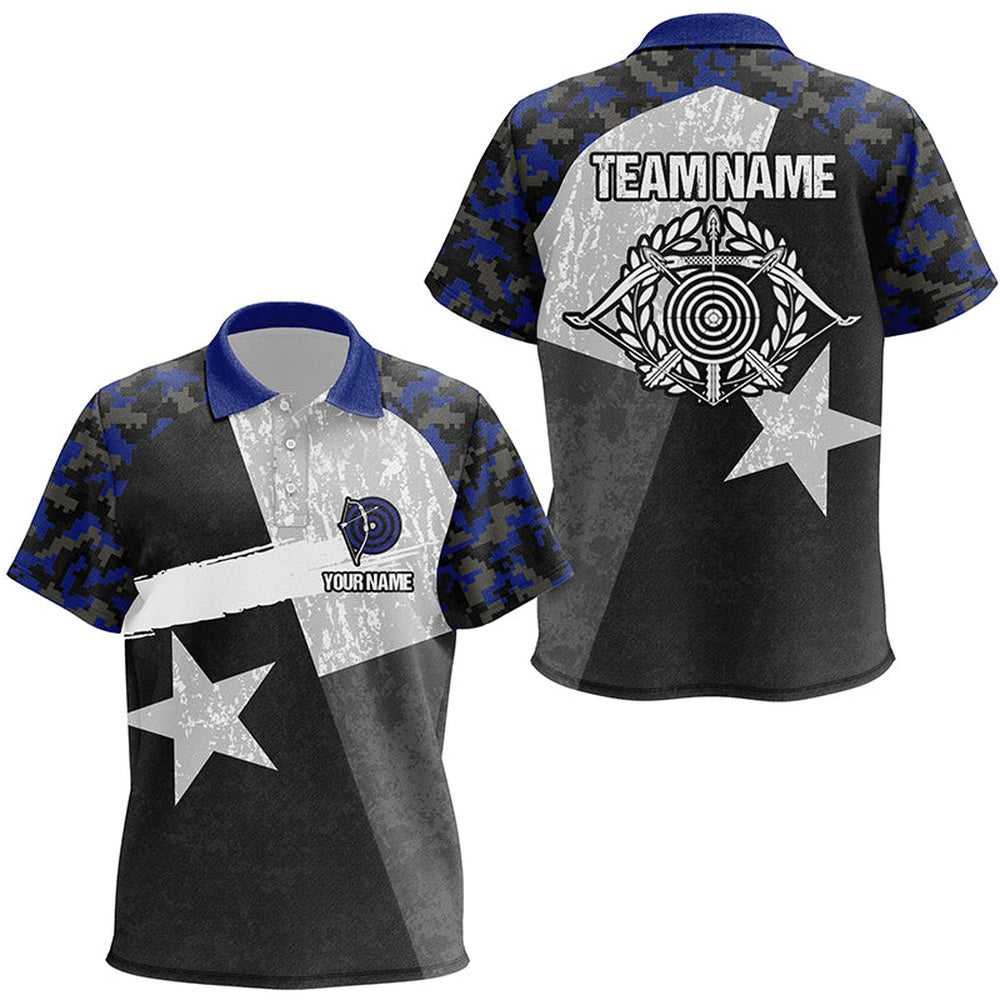 Personalized Blue Retro Texas Flag Archery Polo Shirts, Custom Targets Archery Jerseys, Archery Team Shirts, Custom Archery Shirts