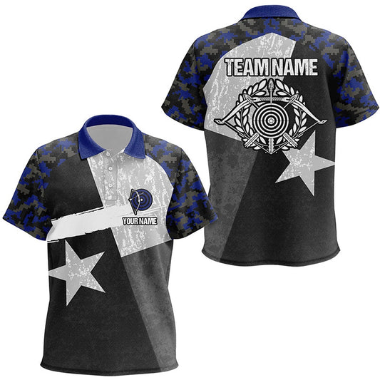 Personalized Blue Retro Texas Flag Archery Polo Shirts, Custom Targets Archery Jerseys, Archery Team Shirts, Custom Archery Shirts