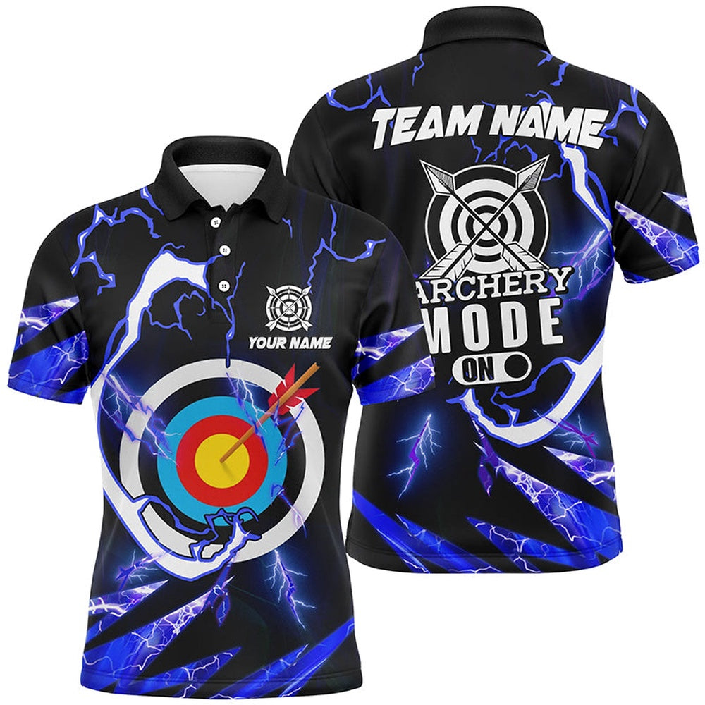 Personalized Blue Thunder Archery Mode On Men Polo Shirts, Custom Archery Jerseys Team Shirts, Archery Team Shirts, Custom Archery Shirts