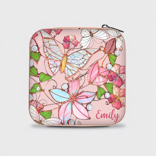Personalized Butterflies and Flowers Jewelry Box, Travel Jewelry Case Gift For Mom, Wife, Aunt, Friends, Mother's Day Jewelry Case