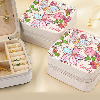 Personalized Butterflies and Flowers Jewelry Box, Travel Jewelry Case Gift For Mom, Wife, Aunt, Friends, Mother's Day Jewelry Case
