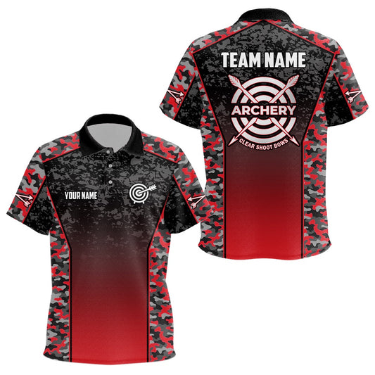 Personalized Camo Red Archery Polo Shirts Custom Archery Jerseyss Archery Team Shirts, Archery Team Shirts, Custom Archery Shirts