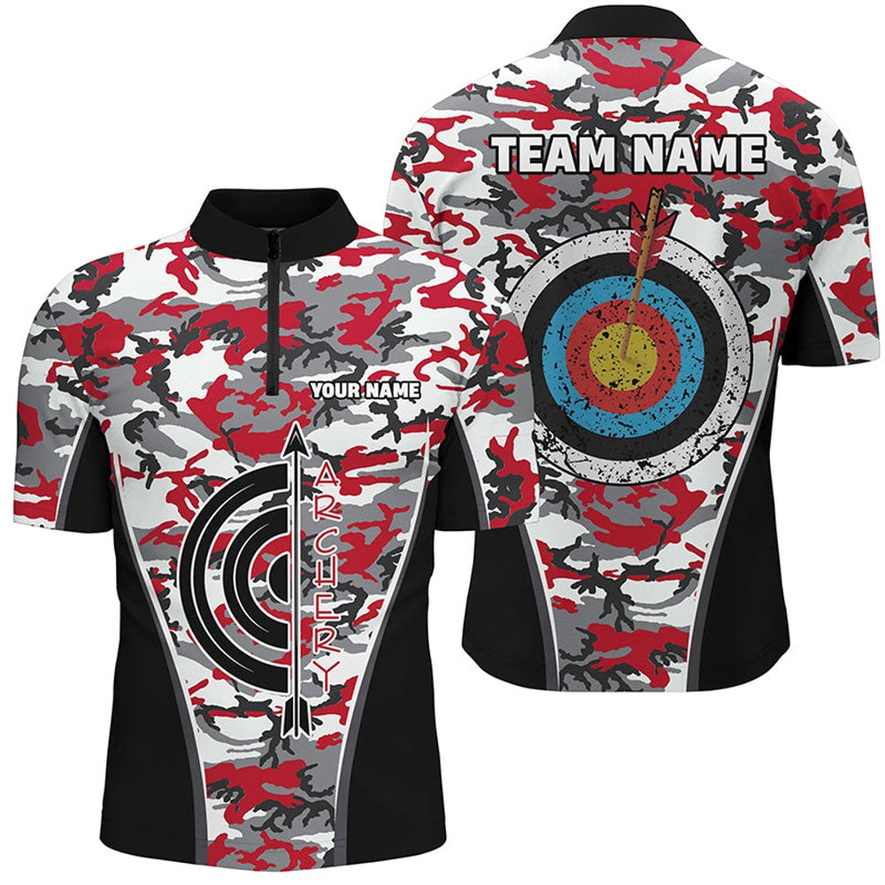 Personalized Camo Target Archery Quarter-Zip Shirts For Men Archery Jerseys Custom Archery Shirts, Archery Team Shirts, Custom Archery Shirts