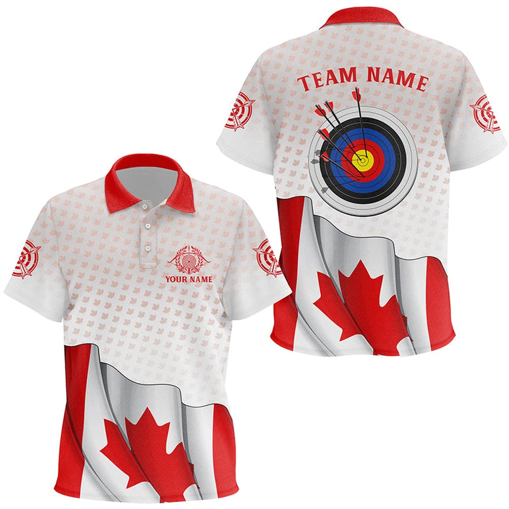 Personalized Canadian Archery Target Polo Shirts Custom Patriotic Canada Flag Archery Shirts, Archery Team Shirts, Custom Archery Shirts