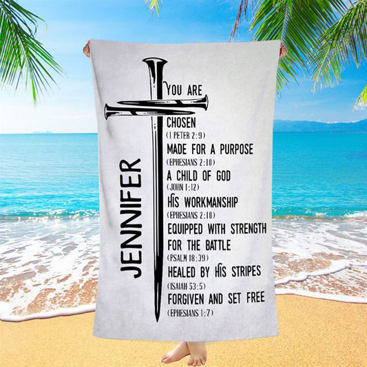 Personalized Chosen Made For A Purpose Child Of God Beach Towel - Inspirational Beach Towel - Christian Beach Towel