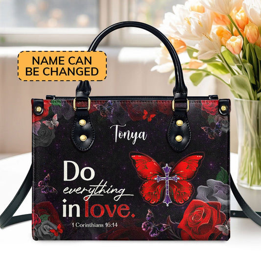 Personalized Christian Leather Bag, 1 Corinthians 1614 Do Everything in Love Leather Handbag, Faith Handbag