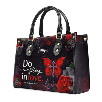 Personalized Christian Leather Bag, 1 Corinthians 1614 Do Everything in Love Leather Handbag, Faith Handbag