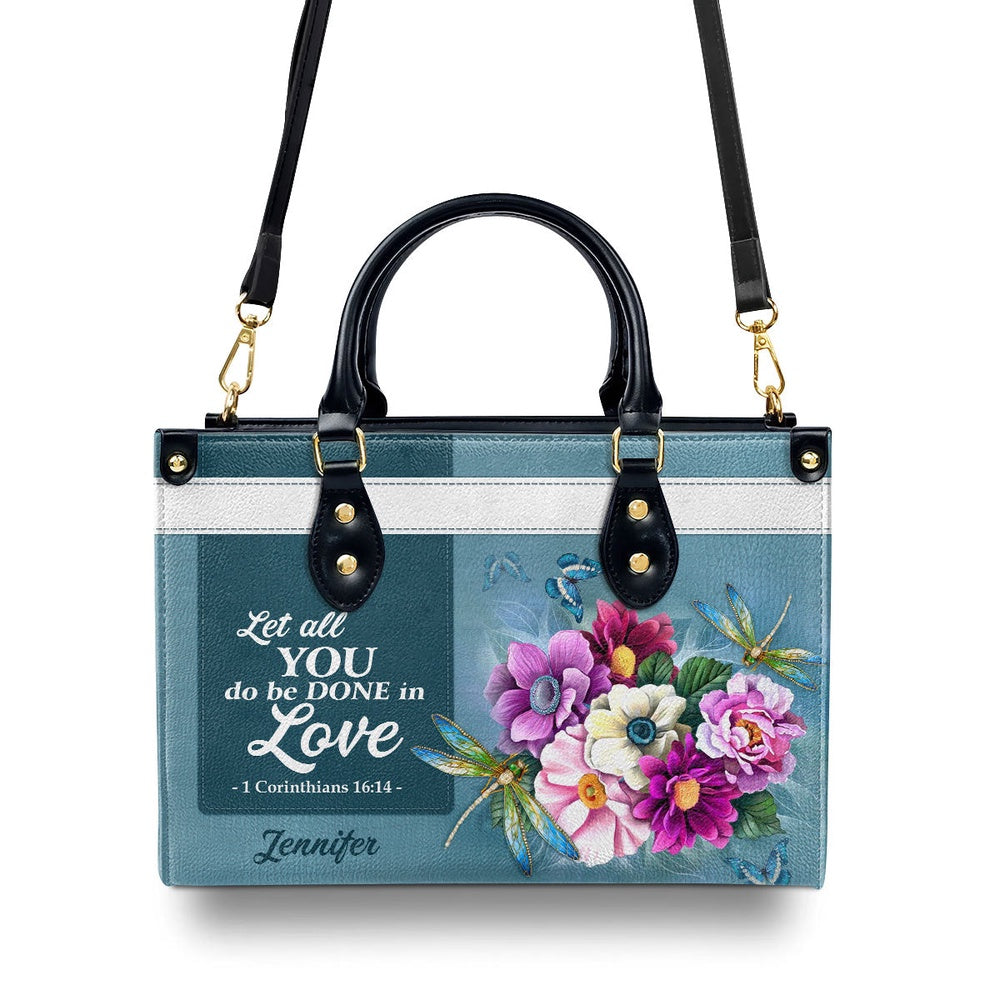 Personalized Christian Leather Bag, 1 Corinthians 1614 Let All That You Do Be Done In Love Christian Valentines Day Ideas For Women, Faith Handbag