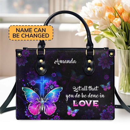 Personalized Christian Leather Bag, 1 Corinthians 1614 Let All You Do Be Done In Love Leather Handbag, Faith Handbag