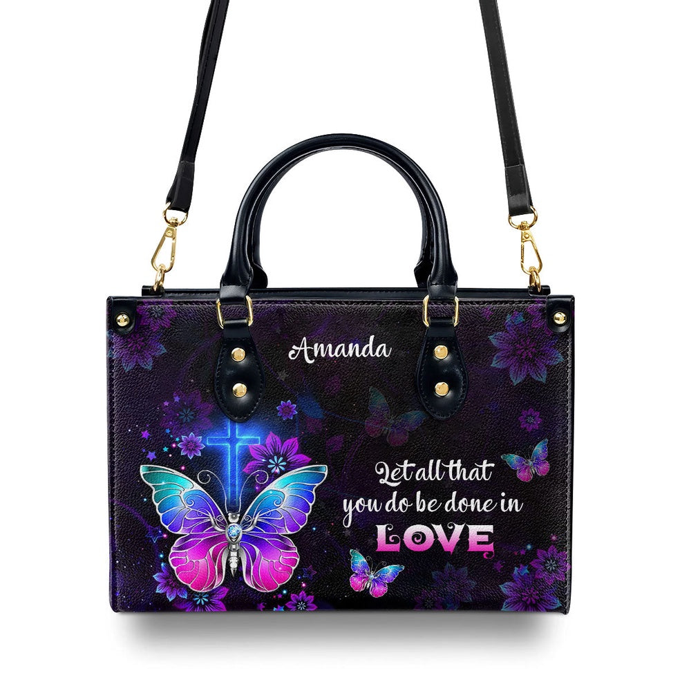 Personalized Christian Leather Bag, 1 Corinthians 1614 Let All You Do Be Done In Love Leather Handbag, Faith Handbag