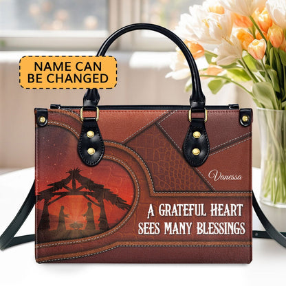 Personalized Christian Leather Bag, A Grateful Heart Sees Many Blessings - Beautiful Personalized Leather Handbag, Faith Handbag